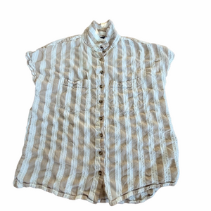 Weekend Women’s Lightweight Striped Button-Up Shirt - Cream & Taupe